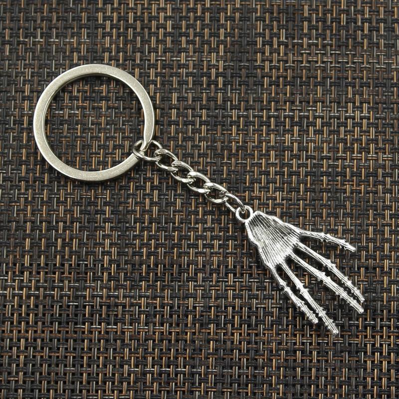 Модный брелок для ключей 30 мм, металлический брелок для ключей, ювелирные изделия, античное серебро, цветное покрытие, скелет, череп, когти, 39x20 мм, кулон