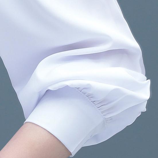 Женская офисная рубашка с воротником-стойкой, длинным рукавом, на шнуровке, с бантом, женская блузка, однотонная однобортная рубашка