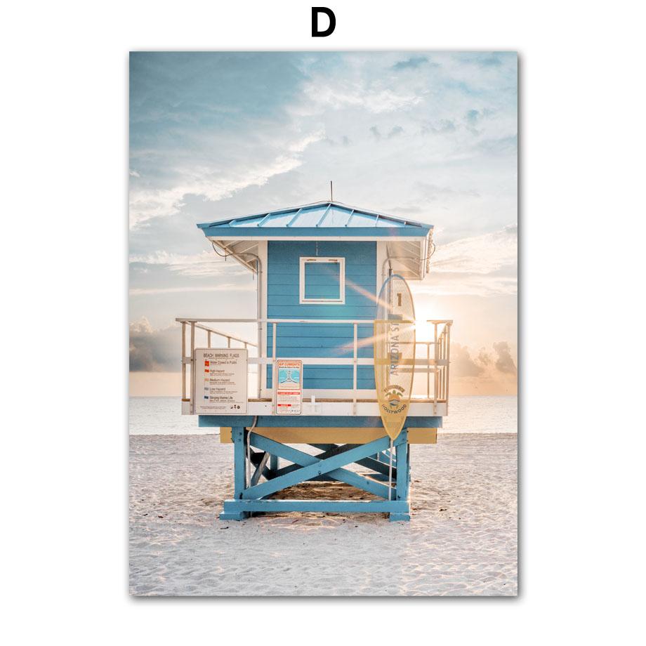 Автомобиль Чайка Шале Кокосовая Пальма Пляжный Пейзаж Настенная Картина на Холсте Плакат на скандинавскую тему и принты Настенная картина Декор в гостиную