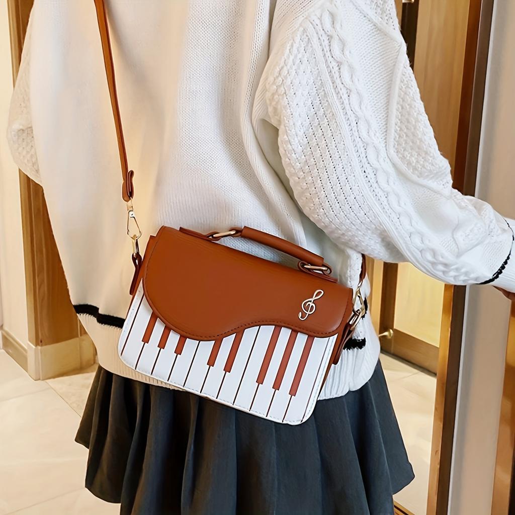 Piano Guitar Music Notes Handbag Creative PU Leather Tote Bag Trendy Crossbody Bag For Women Girls