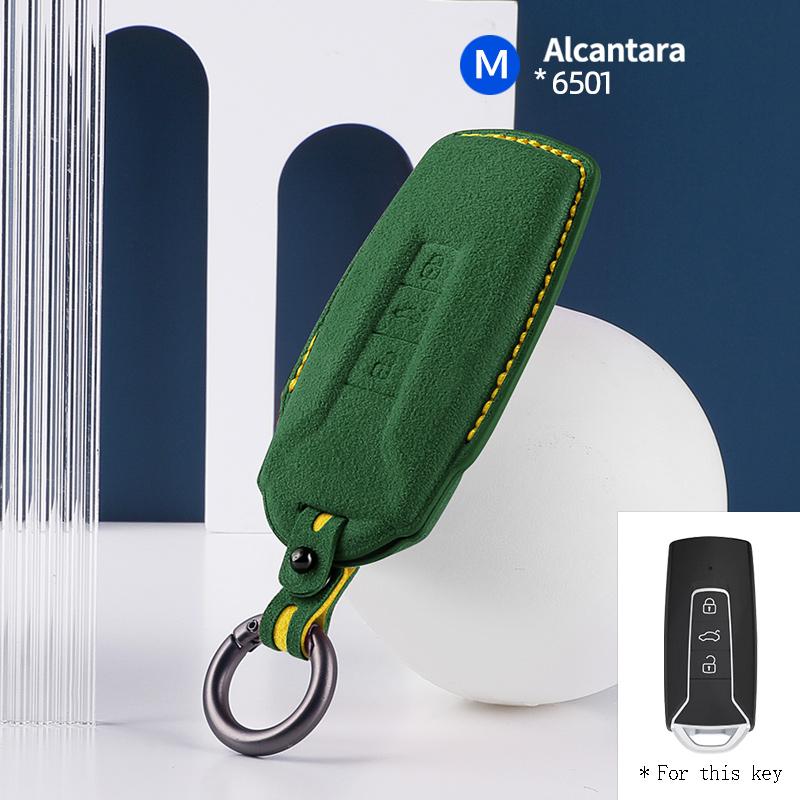 Styling Mouldings High-quality Car key protection shell suede for For VW Volkswagen Touareg 3 Button 2018 - 2021 auto key case c