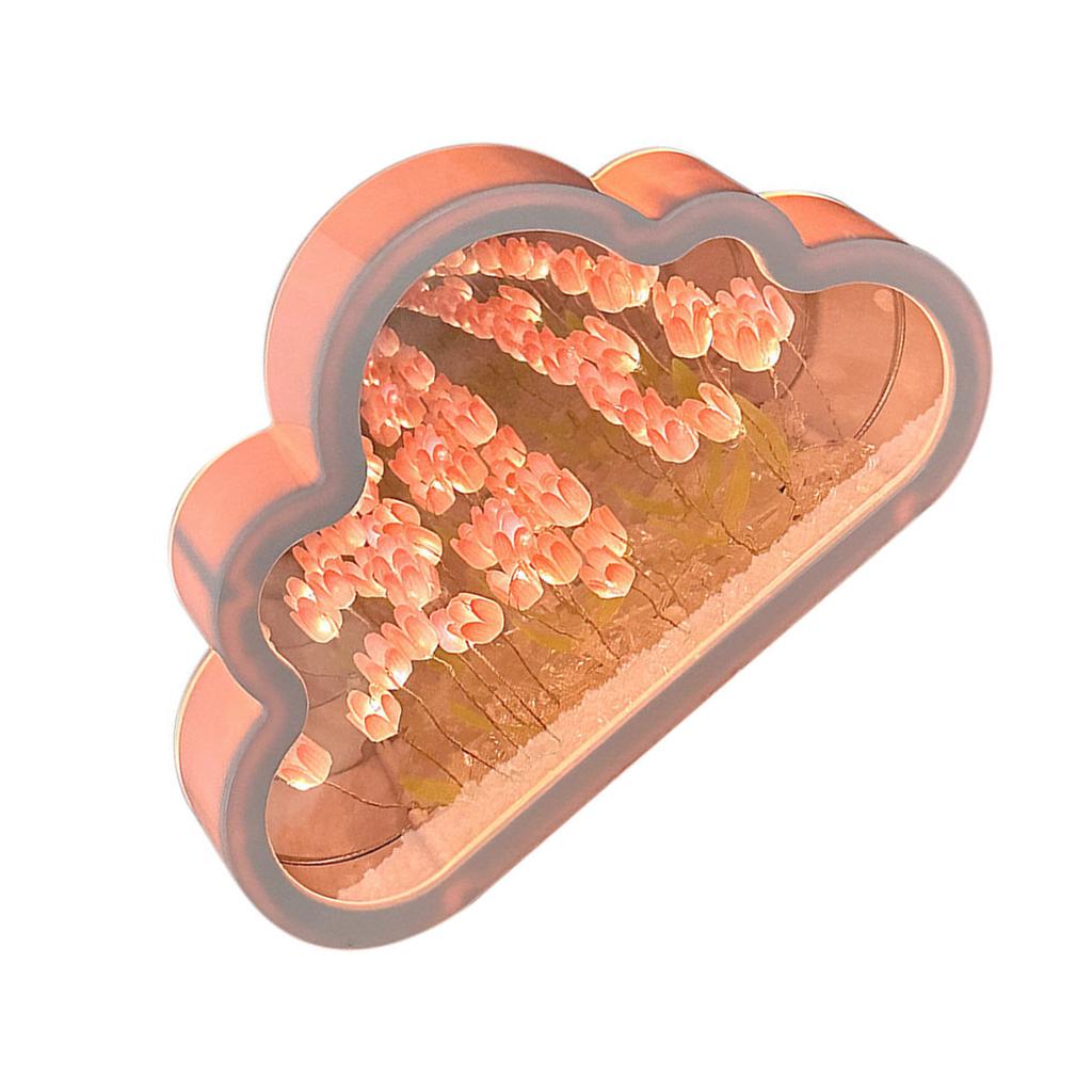 Tulip Cloud Mirror Night Lights 20 Pink Flowers Plastic Built In Batteries DIY Cloud Mirror Tulip