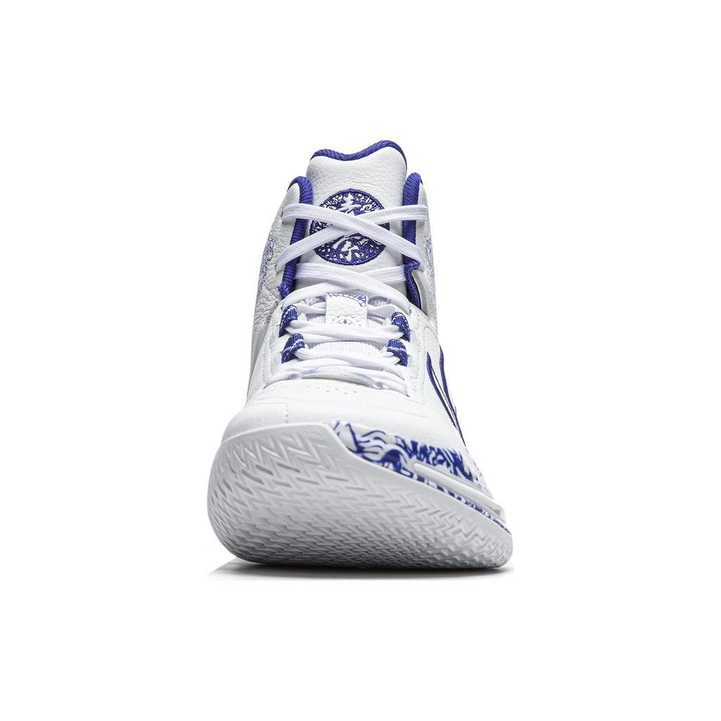Li Ning Liren 4 Циановый Район Удобная Амортизация, Износостойкие Средние Баскетбольные Кроссовки Мужские Белый Синий ABAT141-1