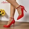 Fashion Aphixta Silver Belt Buckle High 10cm Stiletto Heels Pumps Red Women Shoes Pointed Toe Party Pumps Super Big Size 48 49 50