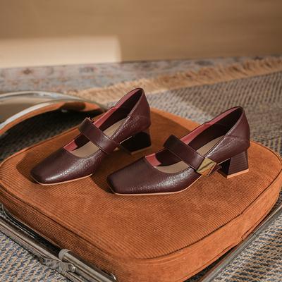 Женские туфли с квадратным носком, новые весенне-осенние, ретро, на толстом каблуке, с пряжкой на ремешке, туфли на высоком каблуке, модные женские туфли с цветовой блокировкой