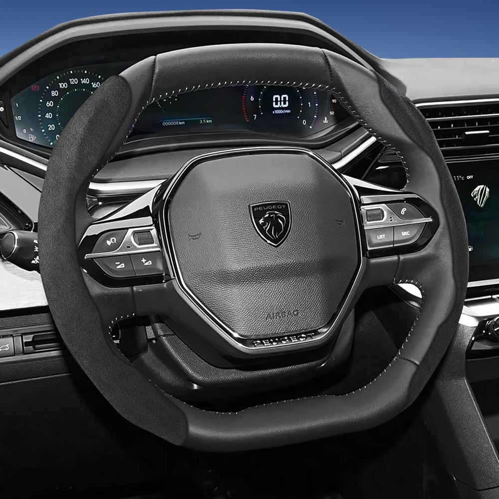 vcxja9 Suitable for Peugeot Sports Suede Steering Wheel Cover with Split Snap-On Anti-Slip Design for Models Such as 208 E-208, 2008 E-2008, 3008