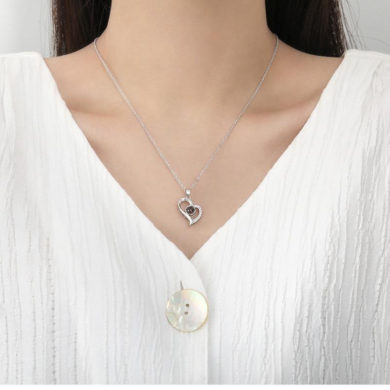 100 Languages I Love You Projection Necklace Female Hollow Love Simple Necklace Memory Collarbone Chain