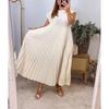 Women's Summer Elegant Round Neck Sleeveless Pleated Long Dresses