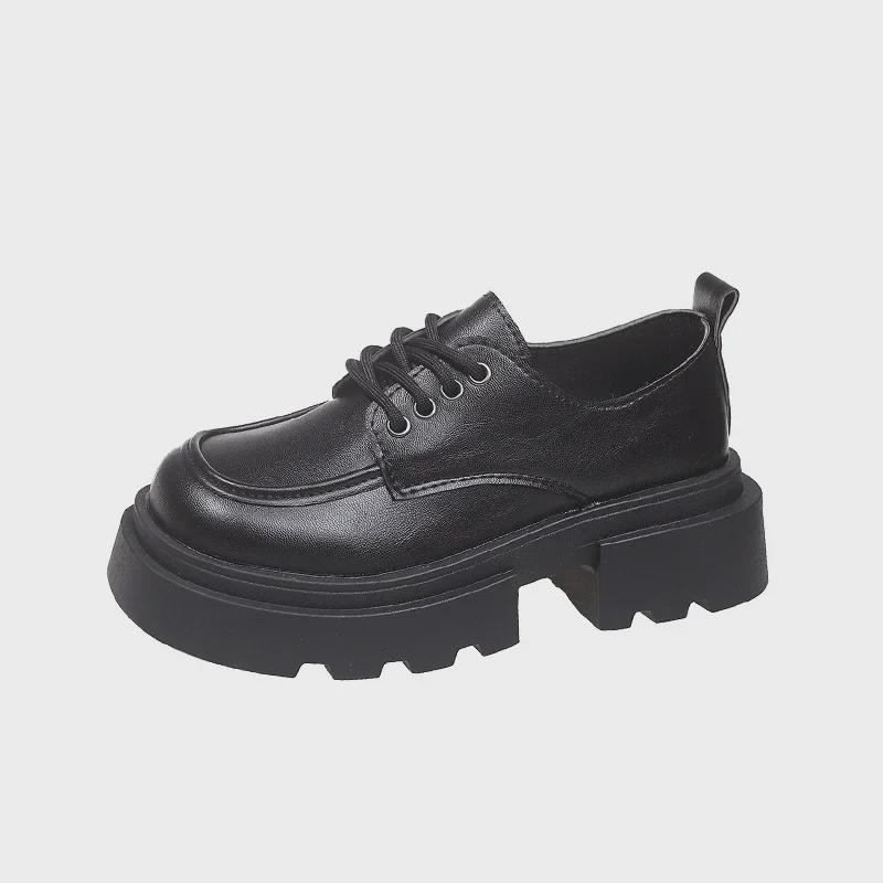 Женские черные кожаные мокасины Mary Jane 2024 года: Британский стиль на толстой подошве — идеально подходит для осенних юбок.