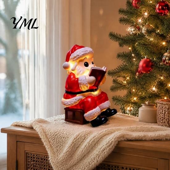 Desktop Holiday Accents Santa Claus Night Light, Resin Christmas Tabletop Ornament with Light Warm LED Lighting, Bedroom Bedside Table Decoration Cute