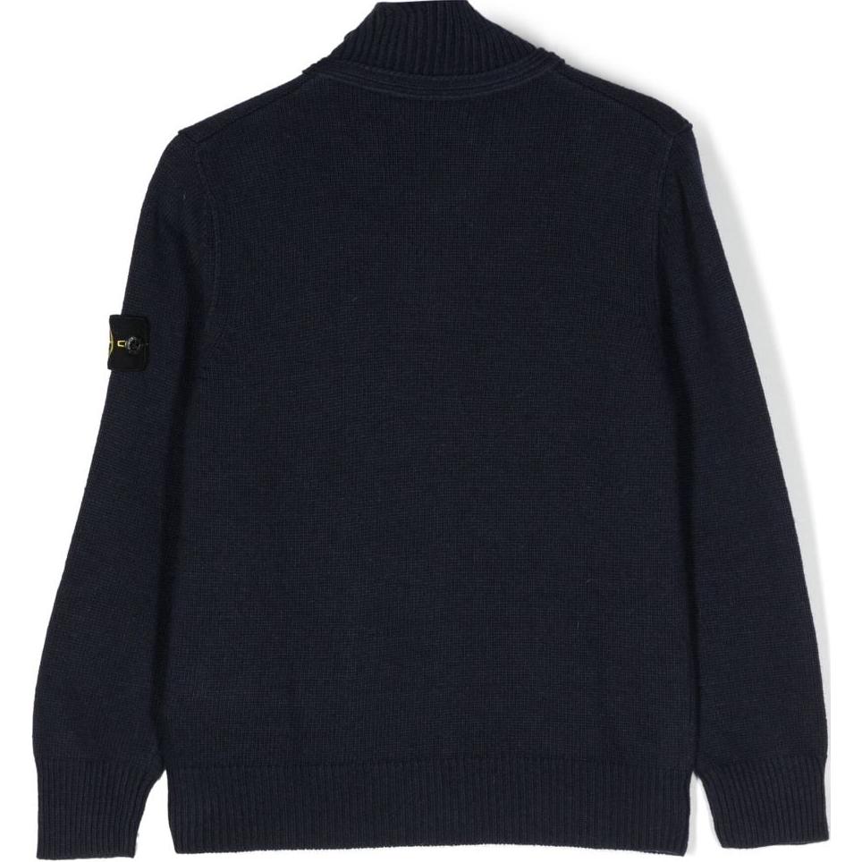 STONE ISLAND Свитер Логотип Нашивка Пуговица Приталенный Длинный рукав Вязаный Детские свитеры Черный 7916503Z1-V0029