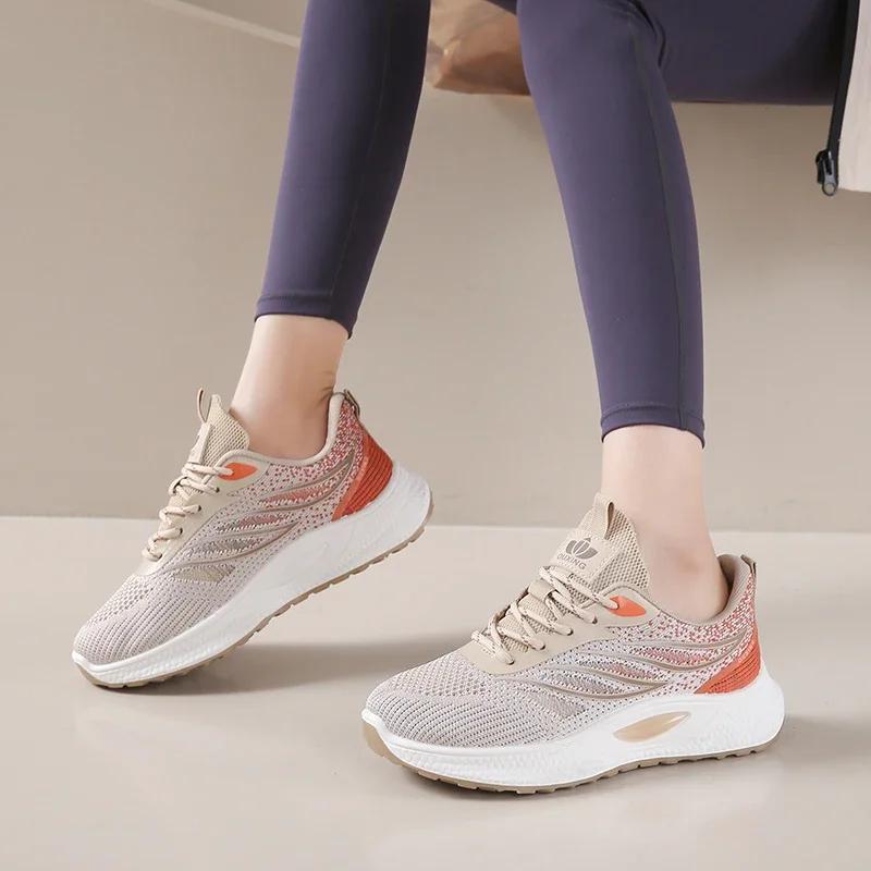 Fashion Spring Women New Mesh Lightweight Sports Breath Lace Up Fitness Comfortable Thick Soled Casual Running Shoes Tenis Masculino