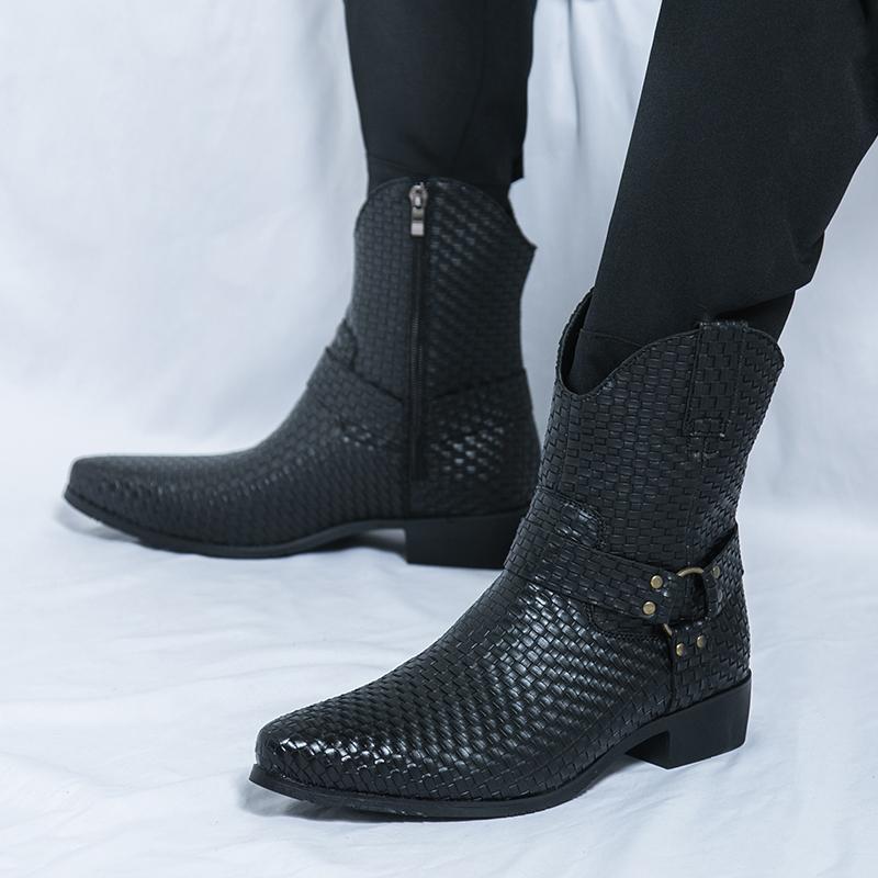 Fashion Male Comfortable Business Dress Shoes Pointed Toe Cowboy Boots Fashion Chelsea Shoes Luxury High Heels Men Ankle Combat Boots