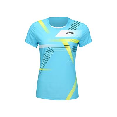 Li Ning Серия Бадминтон Быстросохнущая Приталенная Футболка с Коротким Рукавом Женские Топы Бакалавр-Синий AAYU138-3