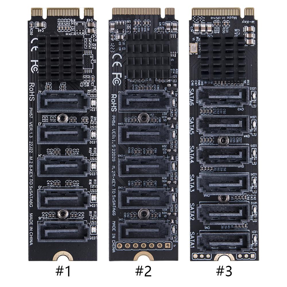 M.2 MKEY PCI-E Riser Card 5/6 Port Expansion Card M.2 To SATA 3.0 Adapter Card 6Gpbs SATA3.0 Adapter Support PM Function