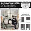 Kawaii Cartoon Cat Printed Shower Curtain Cute Funny Animal Artwork For Kids Women Bathroom