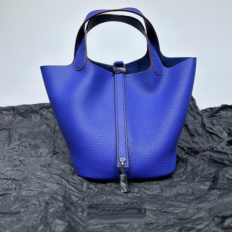 Новая женская сумка из натуральной кожи с корзиной для овощей и кожзаменителем Togo Leather Lychee Pattern Bucket Bag Bag