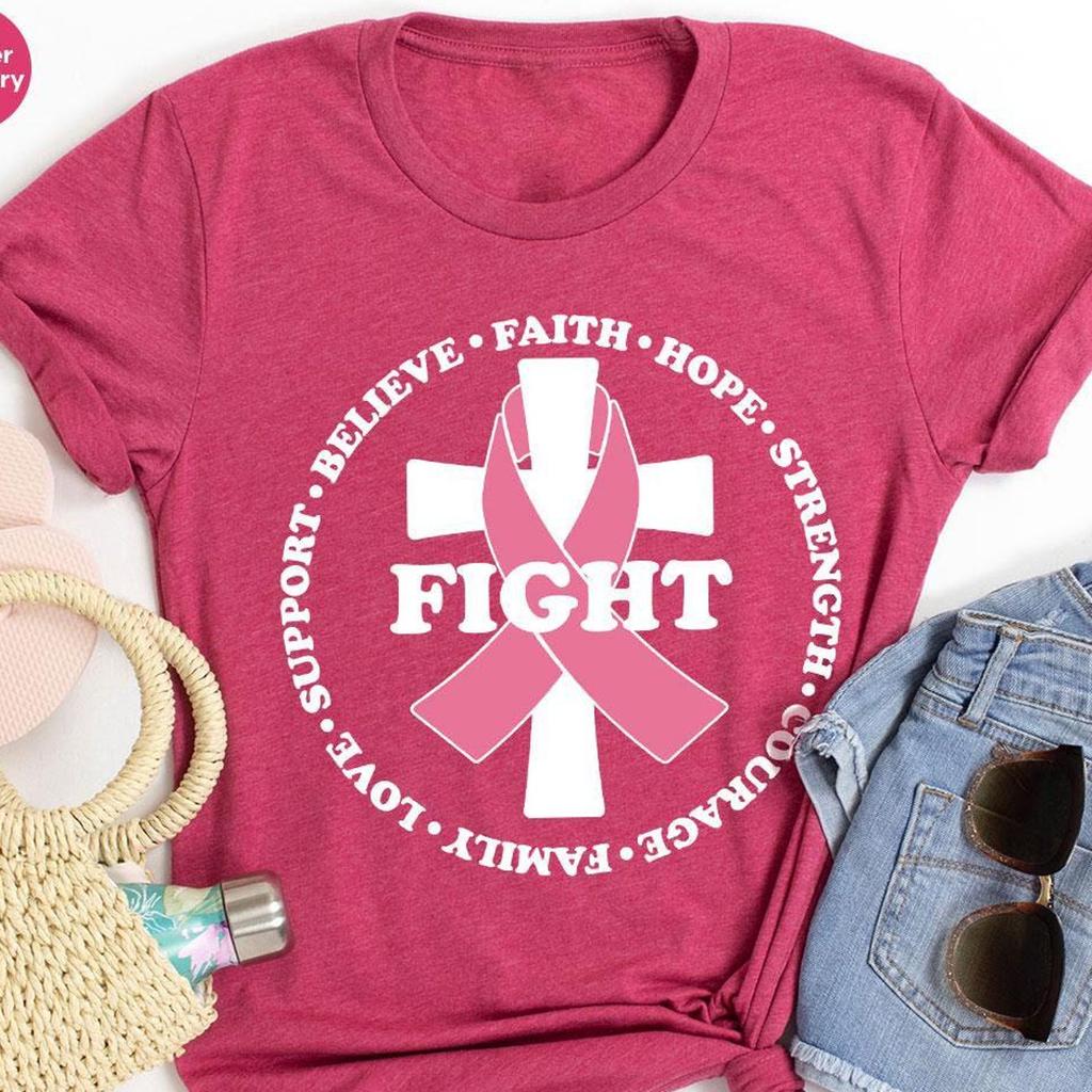 Cancer Support Shirt, Breast Cancer Awareness T-Shirt, Cancer Fighter Shirt, Motivational Cancer Gift, Support Outfit, Pink Ribbon Tee