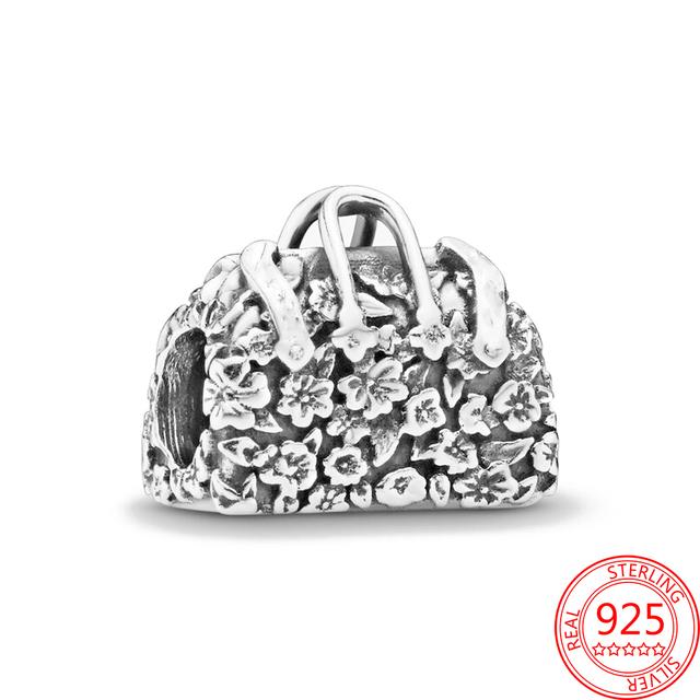 Подлинная сумка для покупок из стерлингового серебра 925 пробы с подвеской в виде шарма, подходит для оригинальных модных браслетов, браслетов, самодельных ювелирных изделий, бусины