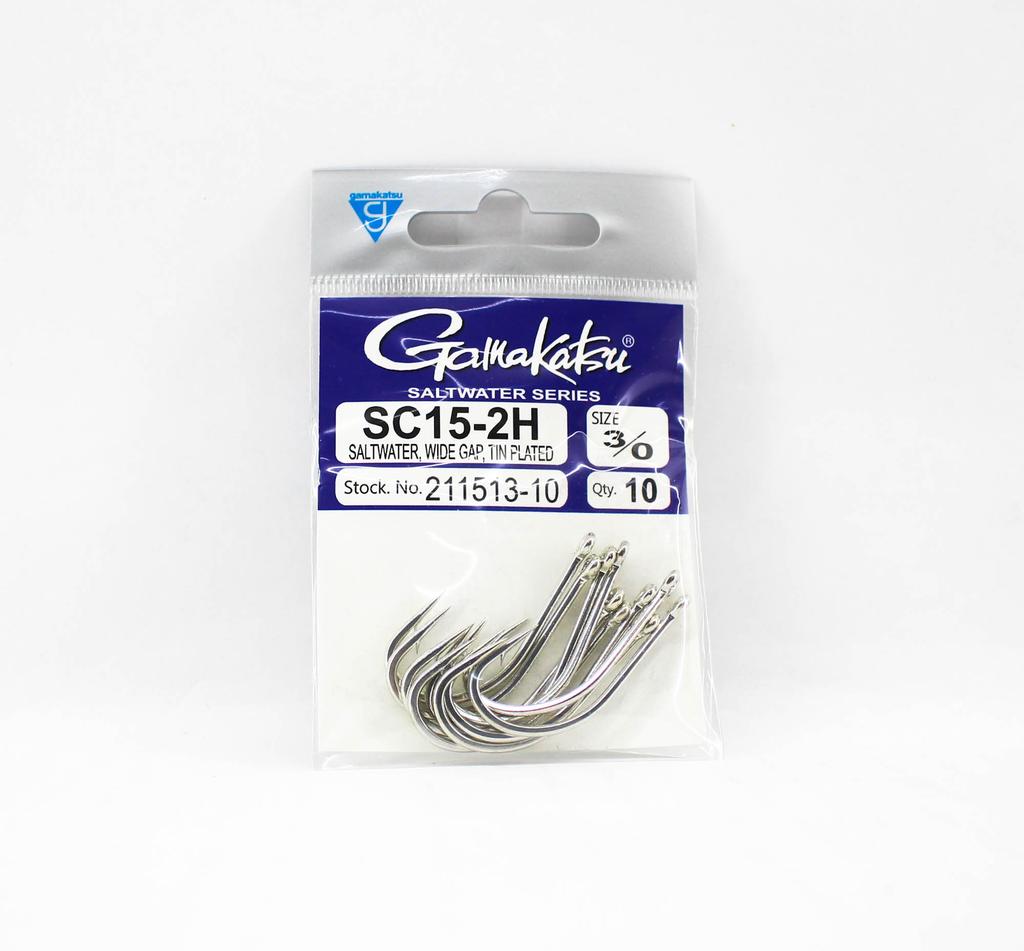 Gamakatsu 211513 SC15-2H Wide Gap Tin Plated Hook Size 3/0 ,10/pack (2721)