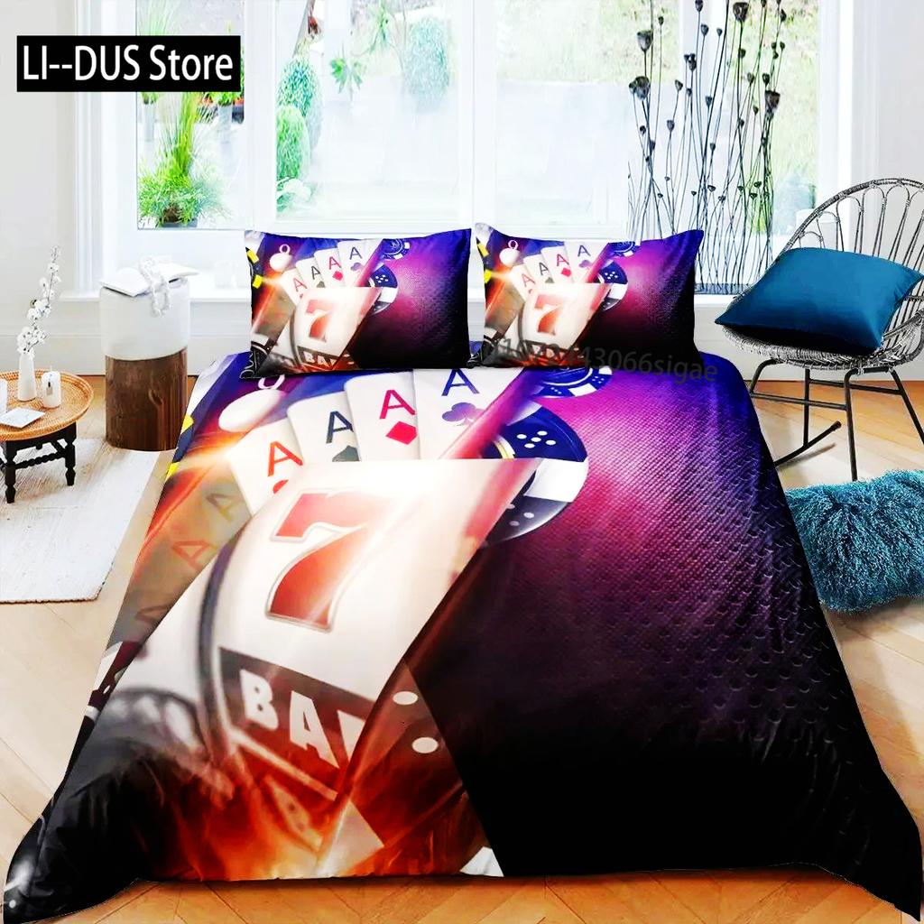 Покер King Queen Пододеяльник Современный комплект постельного белья для карточных игр Геймерский игровой пододеяльник Покрывало для азартных игр Спортивная одежда Полиэстеровый пододеяльник