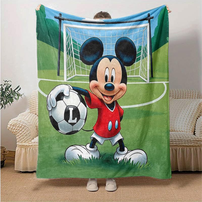 1pc Mickey Mouse Soccer Star Flannel Blanket Soft Warm Throw Blanket for Bedroom Living Room Bed Travel Camping Picnic Gift. MT71501161