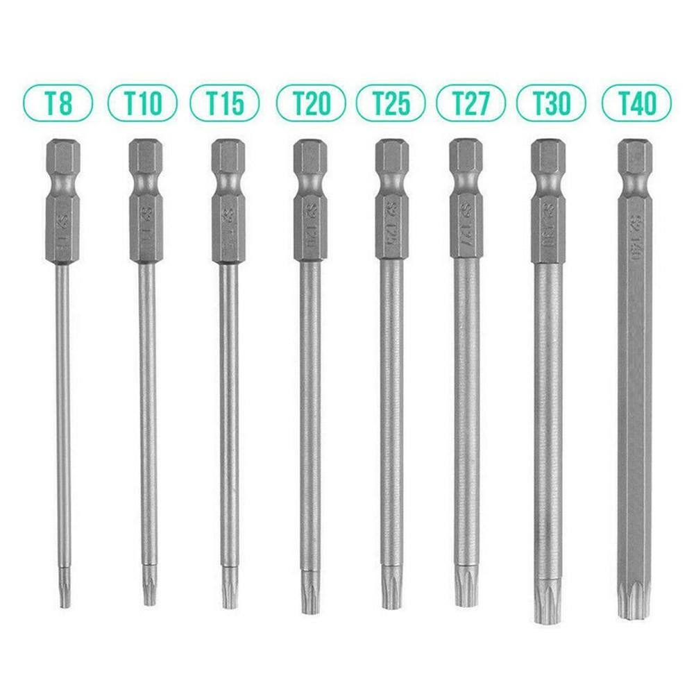 Набор бит для отвертки T30 8 шт. T40 шестигранный 1/4 дюйма Torx ручной инструмент 150 мм очень длинные