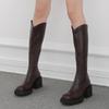 Мода 2024 года женские сапоги на высоком каблуке осень и зима новые толстые подошвы толстые трубчатые женские модные однотонные тонкие модные сапоги