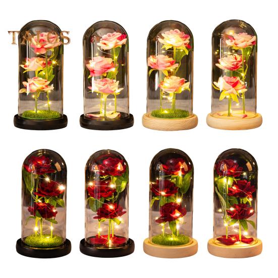 Консервированная роза в стеклянном куполе со светодиодной подсветкой Вечный цветок Романтичный подарок на вечную розу для женщин на День святого Валентина День матери