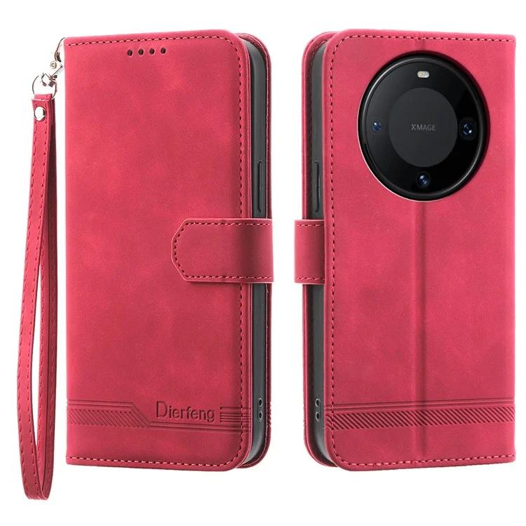 DF-03 Чехол-подставка из искусственной кожи для Huawei Mate 60 Pro Lines Imprinted Phone Cover Wallet