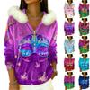 Женский свободный и удобный повседневный модный топ с капюшоном, длинными рукавами и принтом «Карнавал» на молнии до середины.