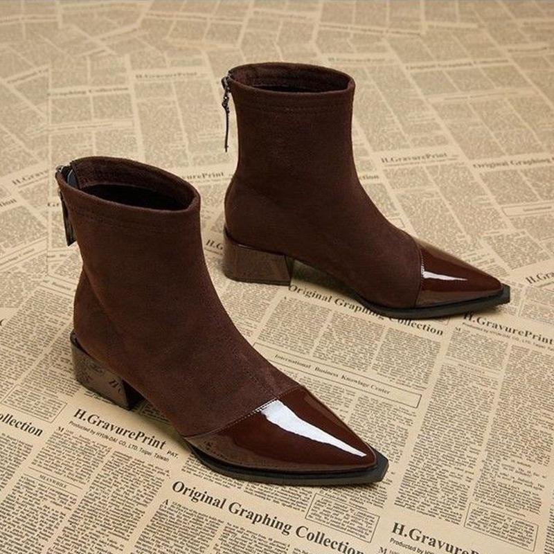 Модные женские замшевые ботильоны с острым носком, модные туфли на среднем каблуке, женская обувь 2025 года, элегантные зимние готические туфли-лодочки, ботинки челси Mujer