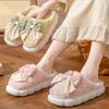 Maternity Bow Knot Cotton Slippers: Plush, Non-Slip, Thickened, Closed-Heel Autumn/Winter Footwear for Women