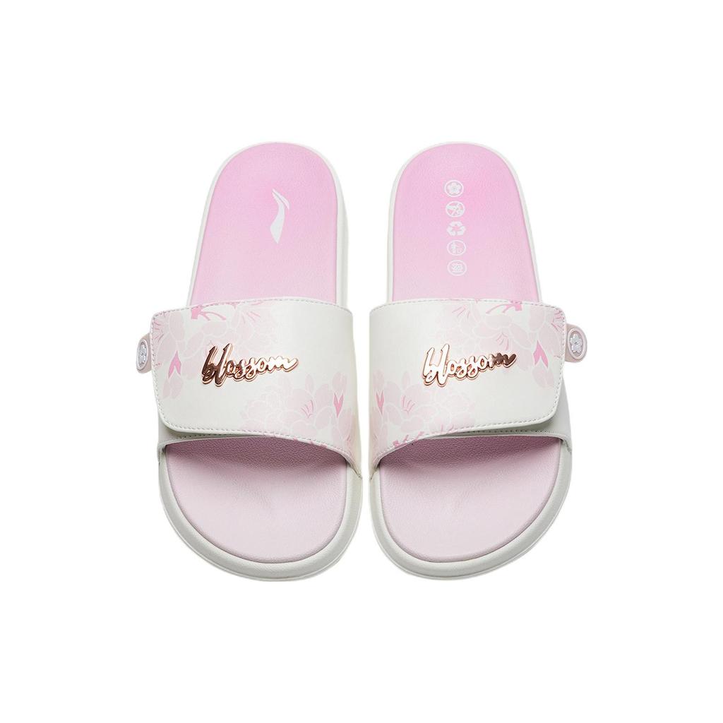 Li Ning LN Slipper Модные шлепанцы «Цветущая вишня» Специальное издание Бесшумные шлепанцы Женские тапочки Белые AGAS022-1