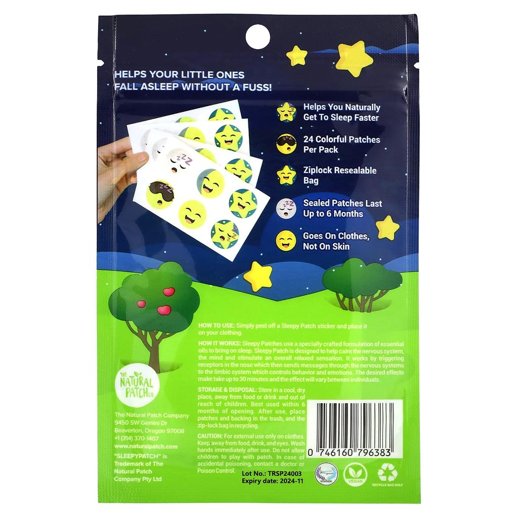 Сонные пластыри, Наклейки, способствующие сну, Для детей от 2 лет и старше, Упаковка 24 штуки
