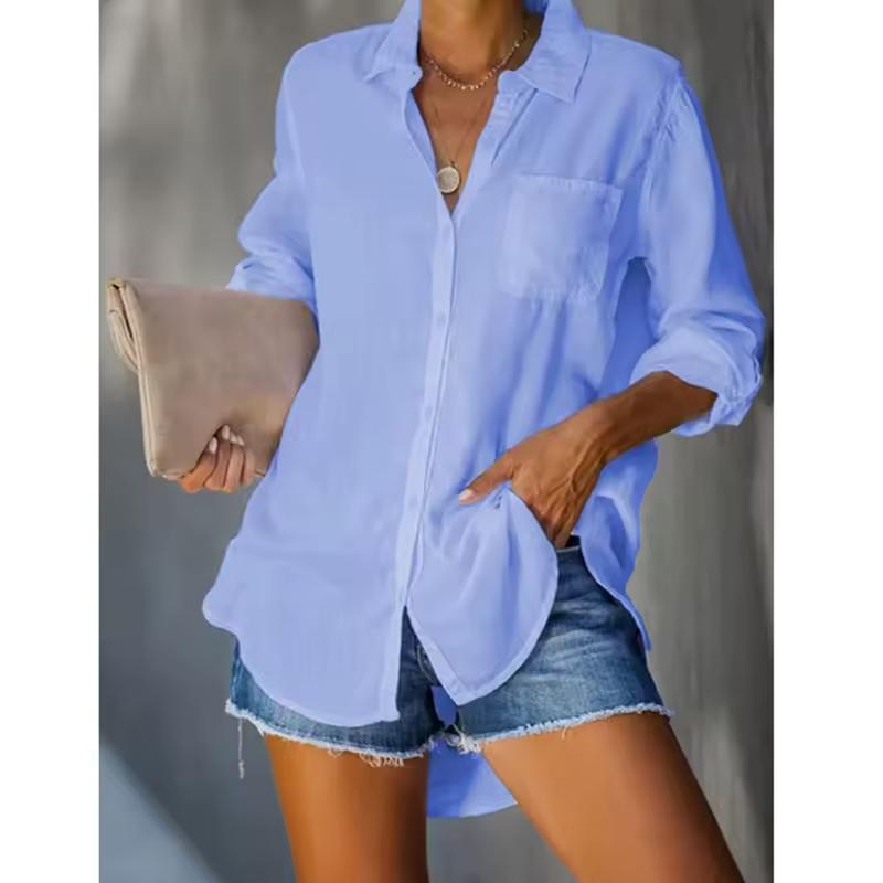 Весна/лето женские рубашки однотонные большие повседневные свободные рубашки поло с воротником на пуговицах женские топы