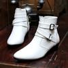 Luxury Leather Chelsea Boots Men Designer White Dress Boots Men Casual High Top Buckle Strap Formal Shoes Men Motorcycle Boots