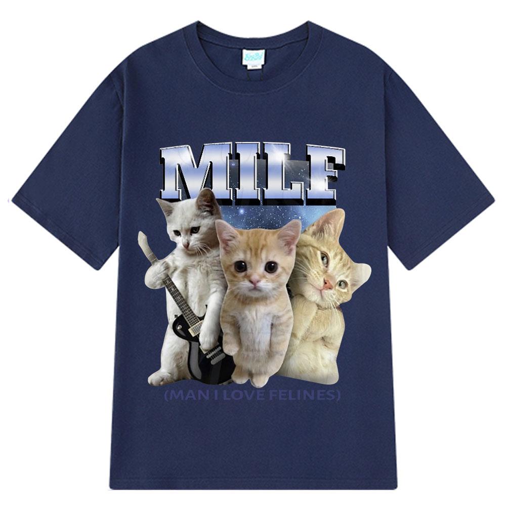 2026 Summer Cotton Tee Funny Cat Band Graphic Unisex WOMEN Plus Size Loose Casual Hip Hop Streetwear Breathable Top Y2k