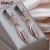 Kinel Long Rose Gold Color Leaf Drop Earrings For Women With Shiny Zircon