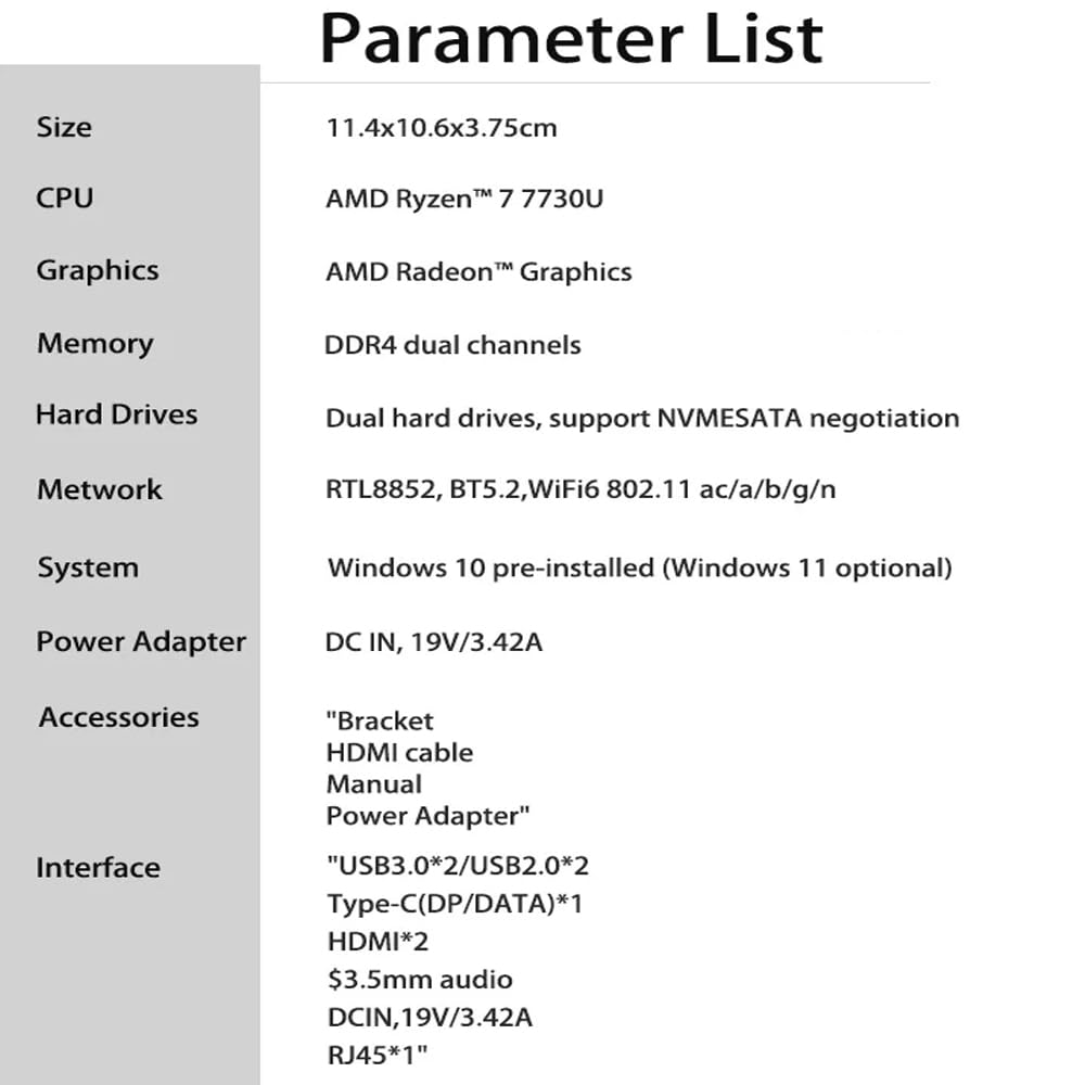 Мини-ПК GZBOX Маленький ПК Windows 11 Pro Оснащен AMD Ryzen7 7730U Маленький ПК 8 ГБ 3200 МГц DDR4 128 ГБ NVME SSD Игровая консоль Супер HD Качество изображения Мини