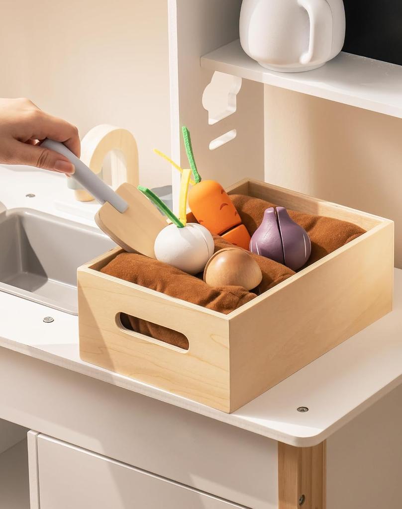 Robotime Play Kitchen Деревянная детская игровая кухня Игровой набор с игрушечной едой для нарезки Наборы для садоводства для малышей для мальчиков и девочек от 3 лет