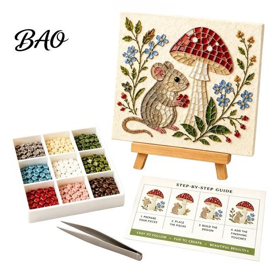 Beginner Friendly Mosaic Supplies Garden Woodland Art Kit, DIY Animal Tile Craft Kit for Adults Crafting Project Adults, Handmade Home Decor Creative