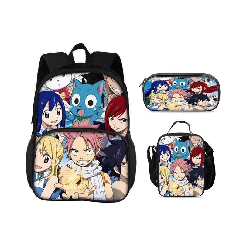FAIRY TAIL Круглая Передняя Сумка Рюкзак Пенал Сумка-холодильник Набор из 3 предметов Мультяшный Аниме Принт Студенческие Мальчики и Девочки Новый Универсальный