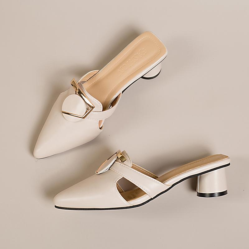 Высокий каблук с острым носком, женская весенняя новая модная верхняя одежда в стиле Baotou, тапочки на толстом каблуке, обувь Muller