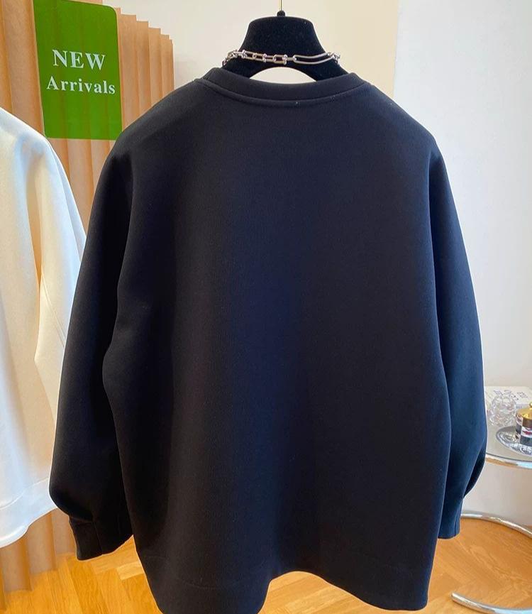 Женский свитшот большого размера с круглым вырезом и длинными рукавами, весенне-осенний, свободный, в стиле кэжуал, худи оверсайз, топ, черный, белый, пуловер