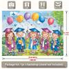 Graduation Party Backdrop Banner, Colorful Balloons and Grad Cap with Cartoon Graduate, 90.5x70.8 in Polyester Photo Background for Celebration