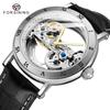 Forsining New Fashion Transparent Skeleton Mechanical Watch Men Leather Waterproof Luminous Hands Steampunk Automatic Watches