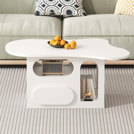 Coffee Table with Drawers, Cloud-Shaped Coffee Table with Open Storage Compartments, High-Quality Materials, 97 x 45 x 43.5