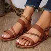 2024 Hot Sale Shoes Female One-word Buckle Women's Sandals Summer Solid Braid Open Toe Low-heeled Large Size Beach Sandals Women
