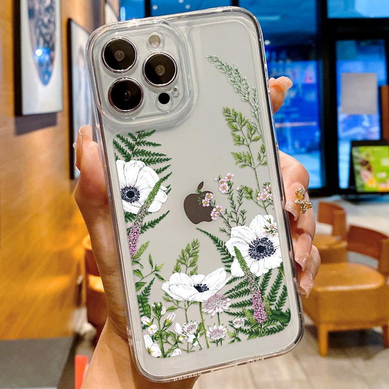 Модный цветочный чехол для телефона iPhone 16 15 14 Pro Max 13 12 11 ударопрочный силиконовый чехол прозрачный чехол